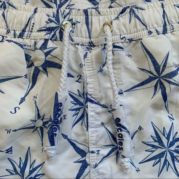 Escales Paris White Blue Map Compass Swim Trunks 6in Large - Picture 4 of 8
